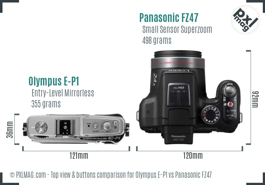 Olympus E-P1 vs Panasonic FZ47 top view buttons comparison
