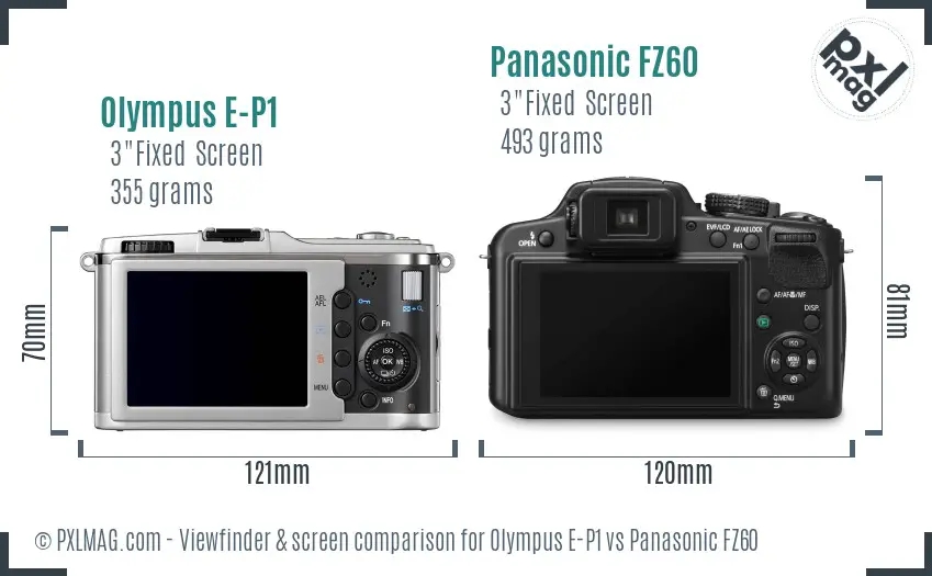 Olympus E-P1 vs Panasonic FZ60 Screen and Viewfinder comparison
