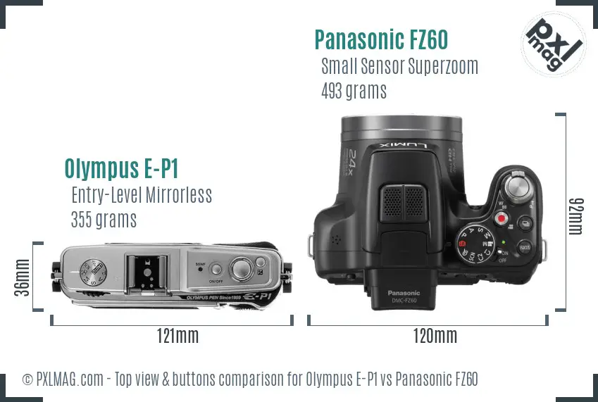 Olympus E-P1 vs Panasonic FZ60 top view buttons comparison