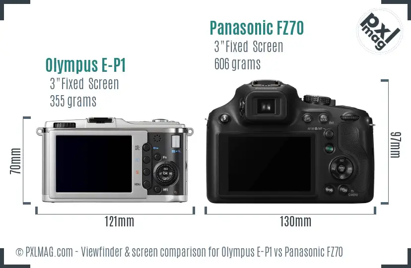 Olympus E-P1 vs Panasonic FZ70 Screen and Viewfinder comparison
