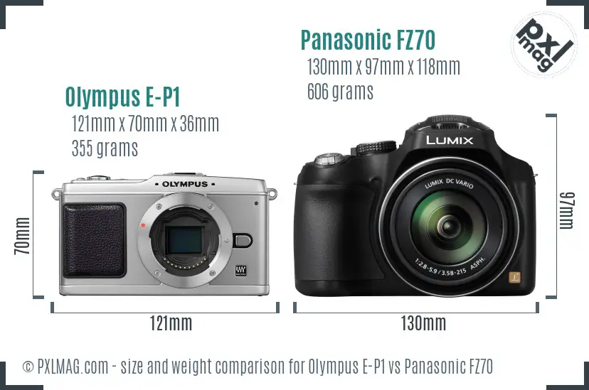 Olympus E-P1 vs Panasonic FZ70 size comparison