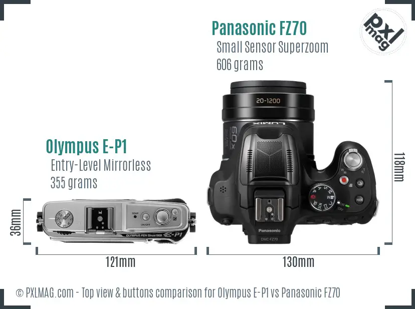 Olympus E-P1 vs Panasonic FZ70 top view buttons comparison