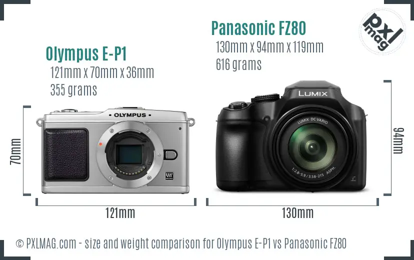 Olympus E-P1 vs Panasonic FZ80 size comparison