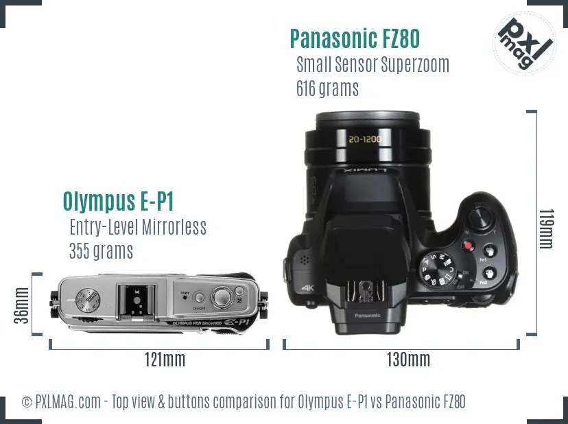 Olympus E-P1 vs Panasonic FZ80 top view buttons comparison