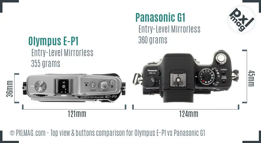 Olympus E-P1 vs Panasonic G1 top view buttons comparison