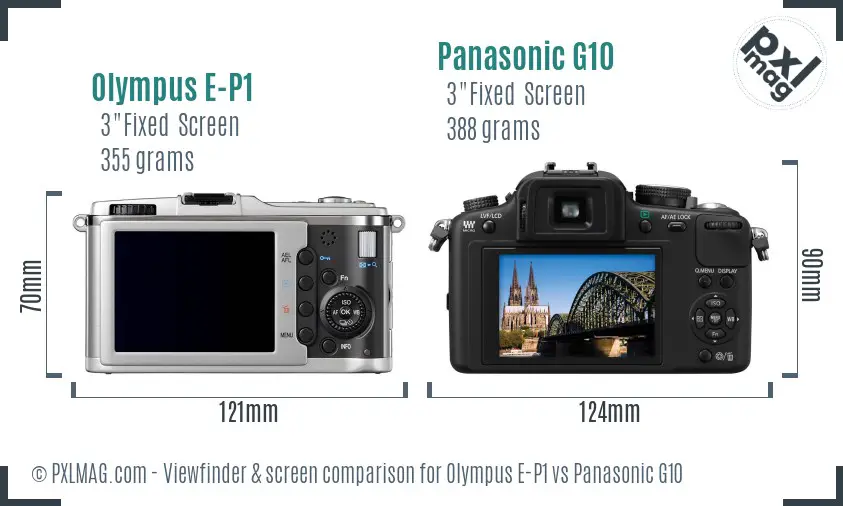 Olympus E-P1 vs Panasonic G10 Screen and Viewfinder comparison