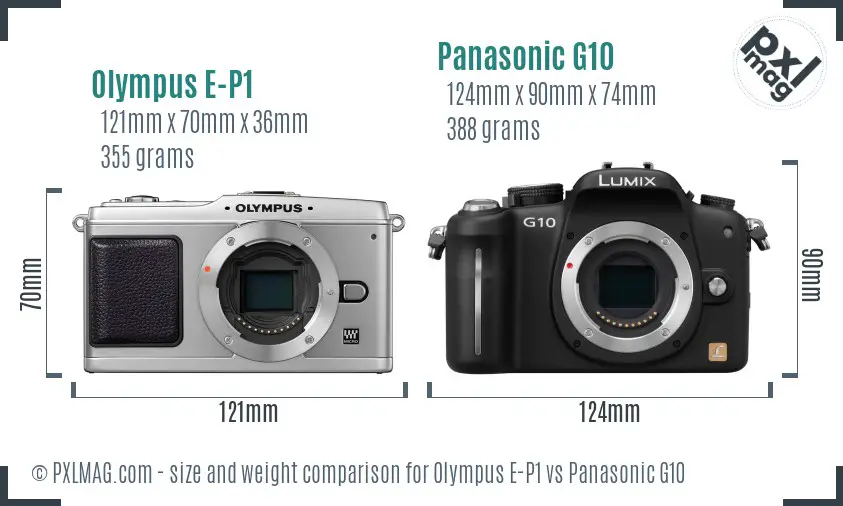 Olympus E-P1 vs Panasonic G10 size comparison