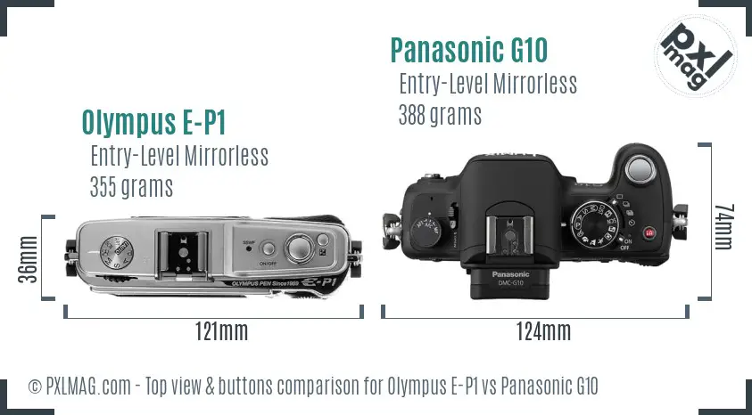 Olympus E-P1 vs Panasonic G10 top view buttons comparison
