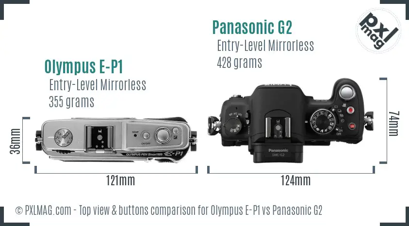 Olympus E-P1 vs Panasonic G2 top view buttons comparison