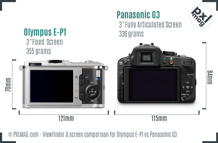 Olympus E-P1 vs Panasonic G3 Screen and Viewfinder comparison