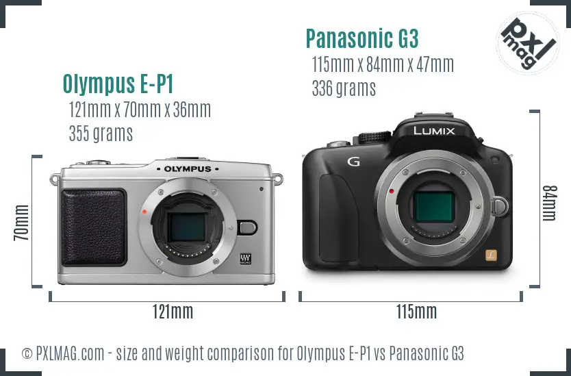 Olympus E-P1 vs Panasonic G3 size comparison