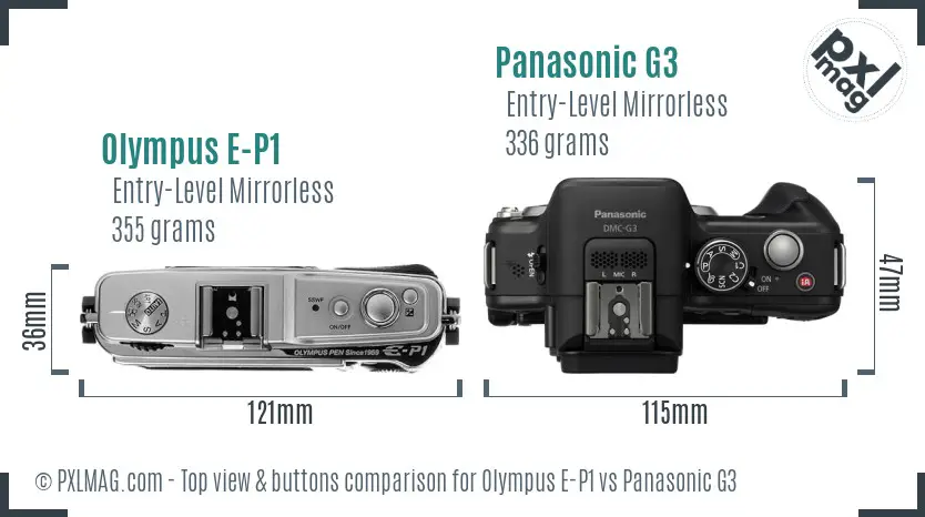 Olympus E-P1 vs Panasonic G3 top view buttons comparison