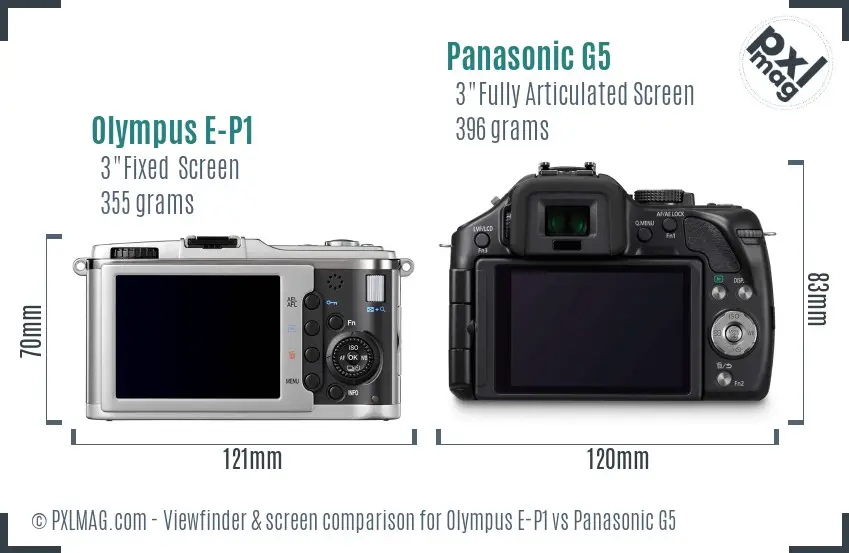Olympus E-P1 vs Panasonic G5 Screen and Viewfinder comparison