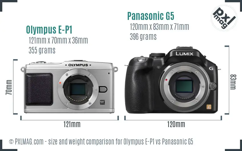Olympus E-P1 vs Panasonic G5 size comparison