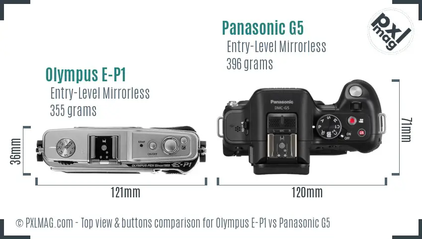 Olympus E-P1 vs Panasonic G5 top view buttons comparison
