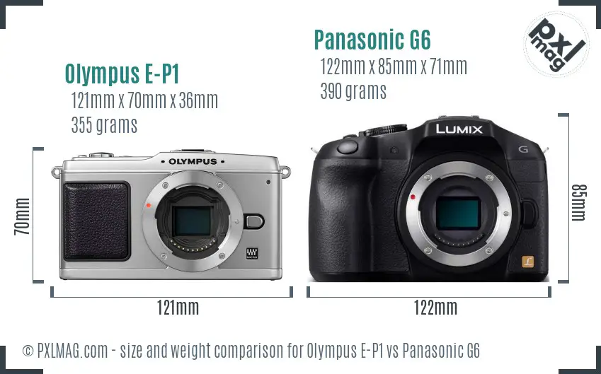 Olympus E-P1 vs Panasonic G6 size comparison