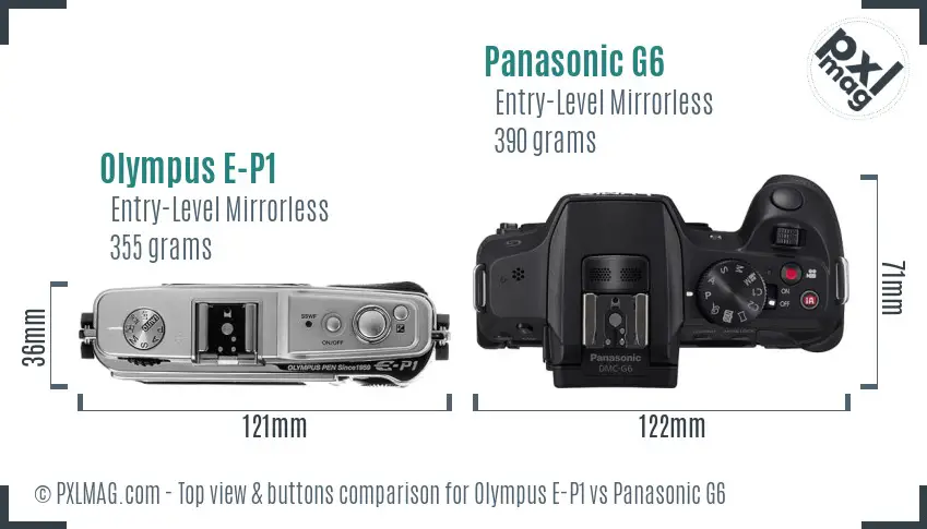 Olympus E-P1 vs Panasonic G6 top view buttons comparison