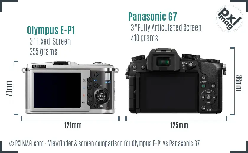 Olympus E-P1 vs Panasonic G7 Screen and Viewfinder comparison