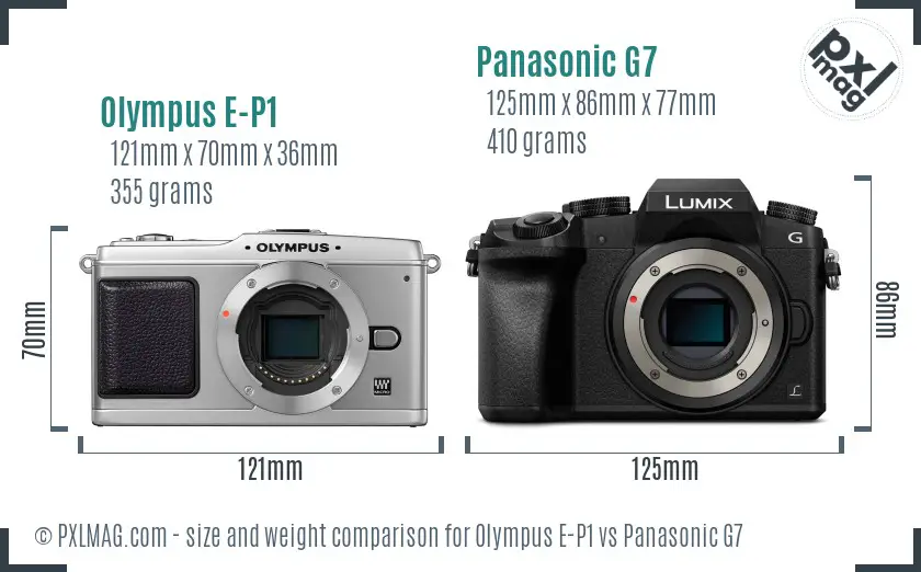 Olympus E-P1 vs Panasonic G7 size comparison