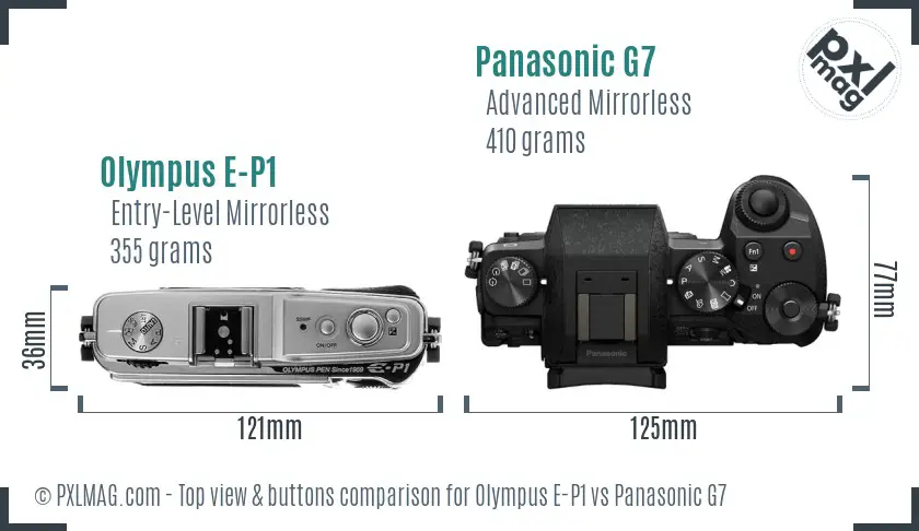 Olympus E-P1 vs Panasonic G7 top view buttons comparison
