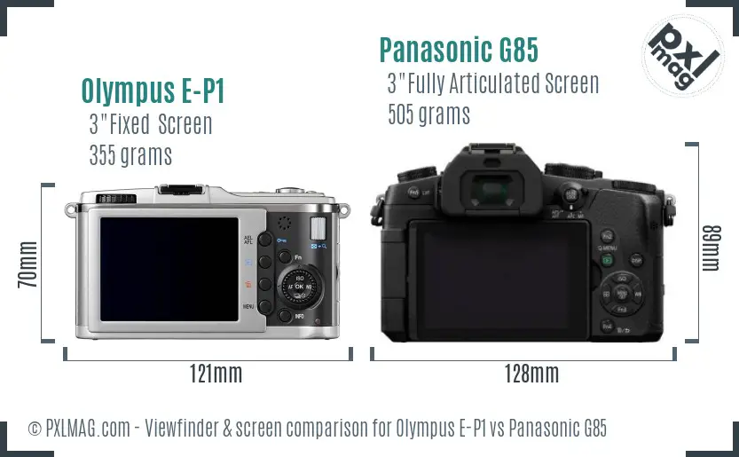 Olympus E-P1 vs Panasonic G85 Screen and Viewfinder comparison
