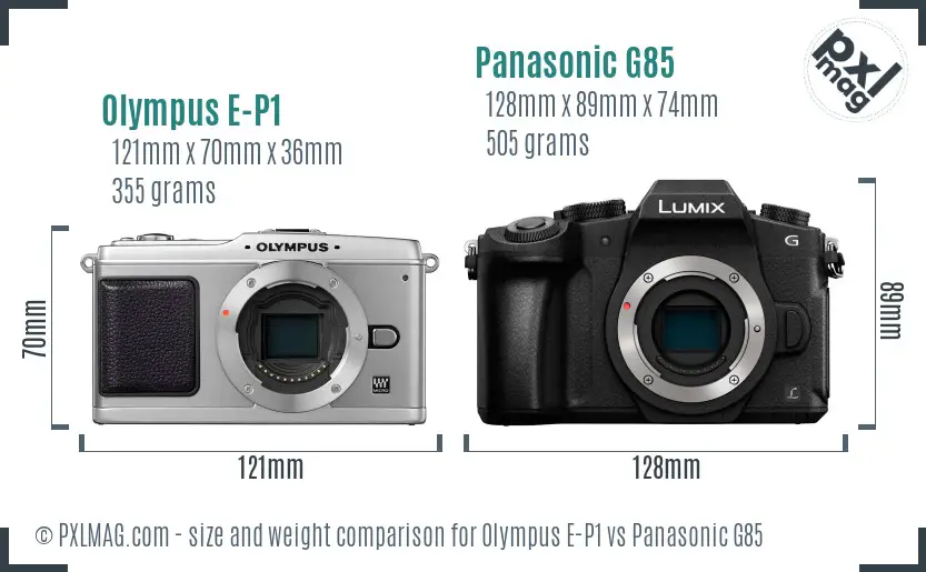 Olympus E-P1 vs Panasonic G85 size comparison