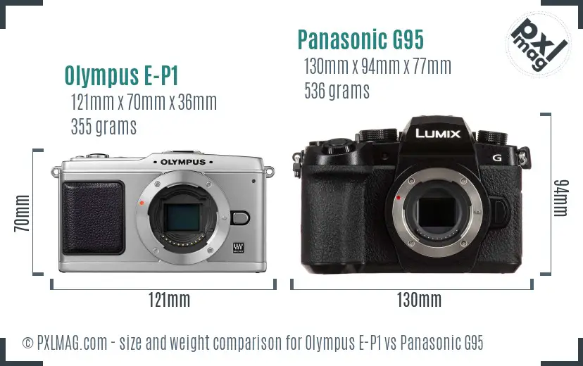 Olympus E-P1 vs Panasonic G95 size comparison