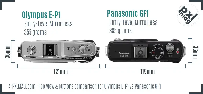 Olympus E-P1 vs Panasonic GF1 top view buttons comparison