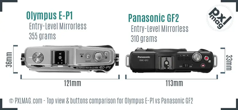 Olympus E-P1 vs Panasonic GF2 top view buttons comparison