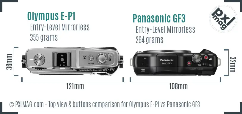 Olympus E-P1 vs Panasonic GF3 top view buttons comparison