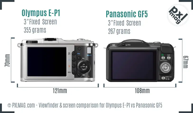 Olympus E-P1 vs Panasonic GF5 Screen and Viewfinder comparison