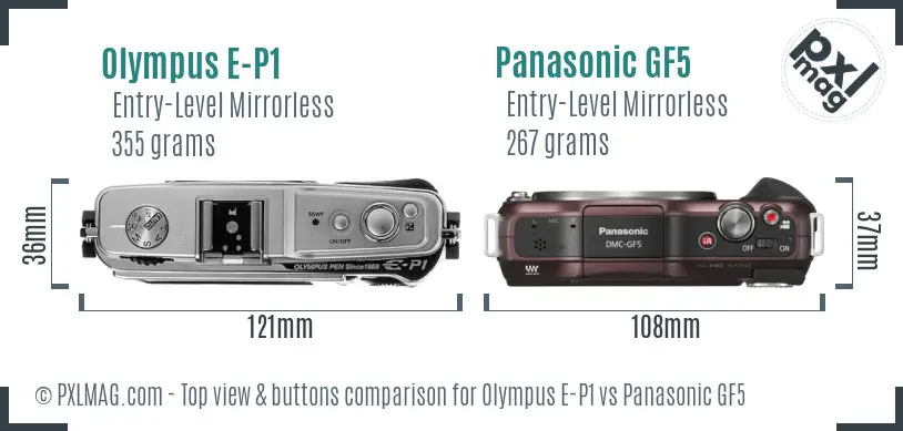 Olympus E-P1 vs Panasonic GF5 top view buttons comparison