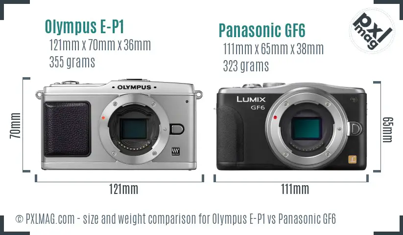 Olympus E-P1 vs Panasonic GF6 size comparison
