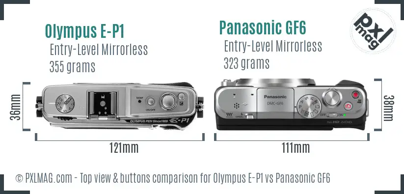 Olympus E-P1 vs Panasonic GF6 top view buttons comparison