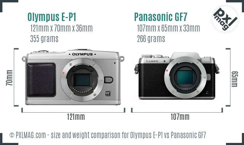 Olympus E-P1 vs Panasonic GF7 size comparison