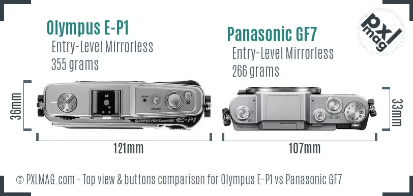Olympus E-P1 vs Panasonic GF7 top view buttons comparison