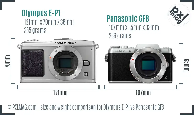 Olympus E-P1 vs Panasonic GF8 size comparison