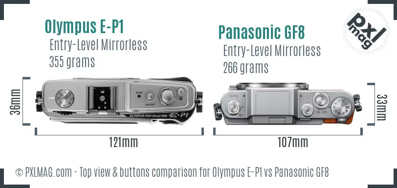Olympus E-P1 vs Panasonic GF8 top view buttons comparison