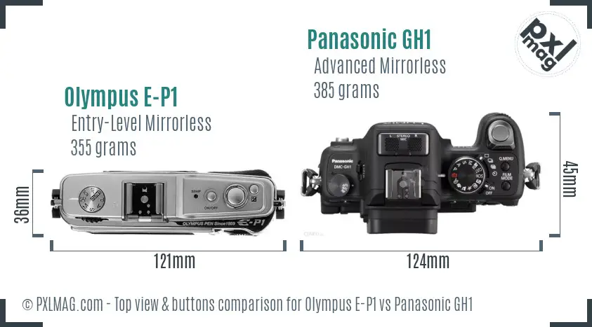 Olympus E-P1 vs Panasonic GH1 top view buttons comparison