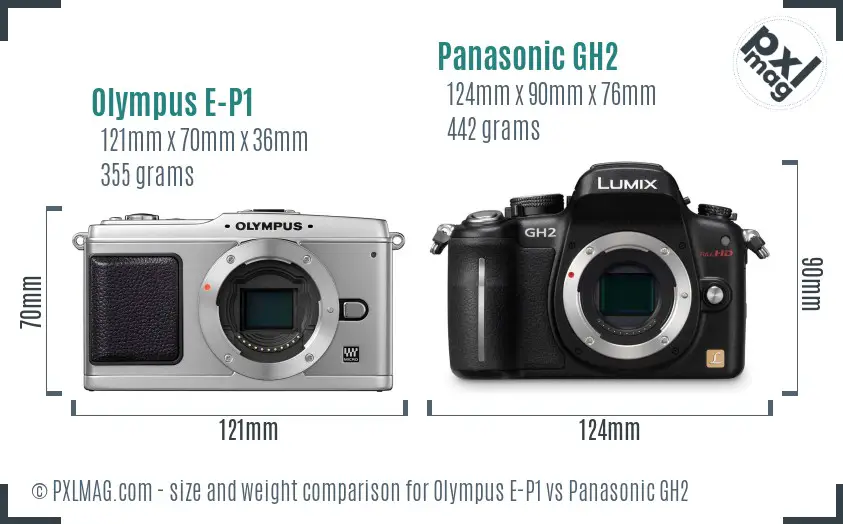 Olympus E-P1 vs Panasonic GH2 size comparison