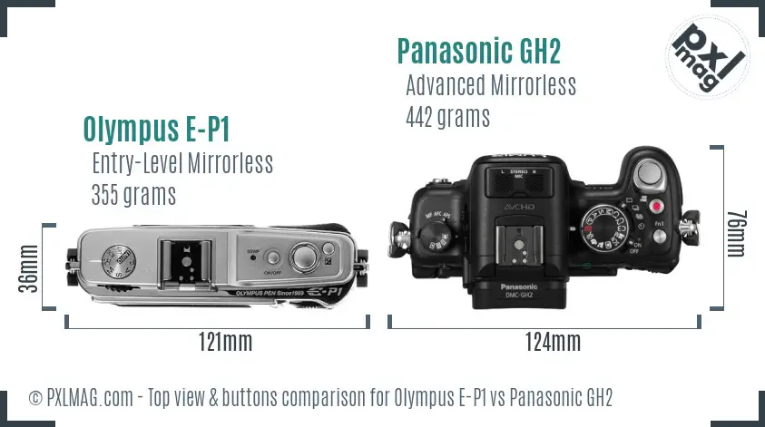 Olympus E-P1 vs Panasonic GH2 top view buttons comparison