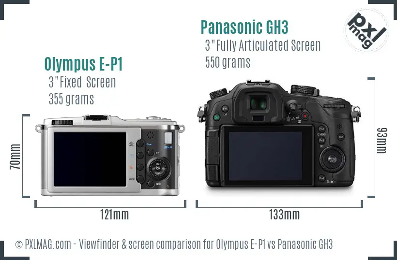 Olympus E-P1 vs Panasonic GH3 Screen and Viewfinder comparison