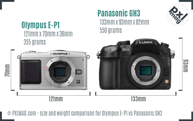 Olympus E-P1 vs Panasonic GH3 size comparison