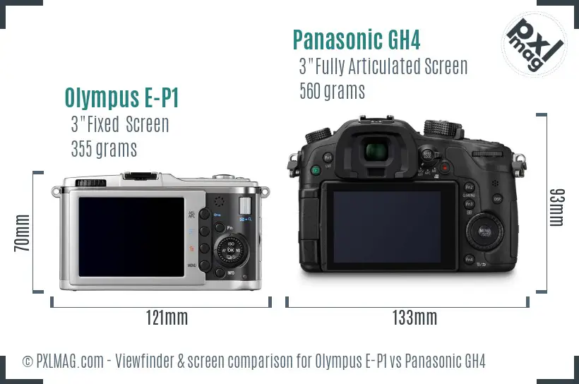 Olympus E-P1 vs Panasonic GH4 Screen and Viewfinder comparison
