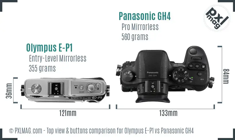 Olympus E-P1 vs Panasonic GH4 top view buttons comparison