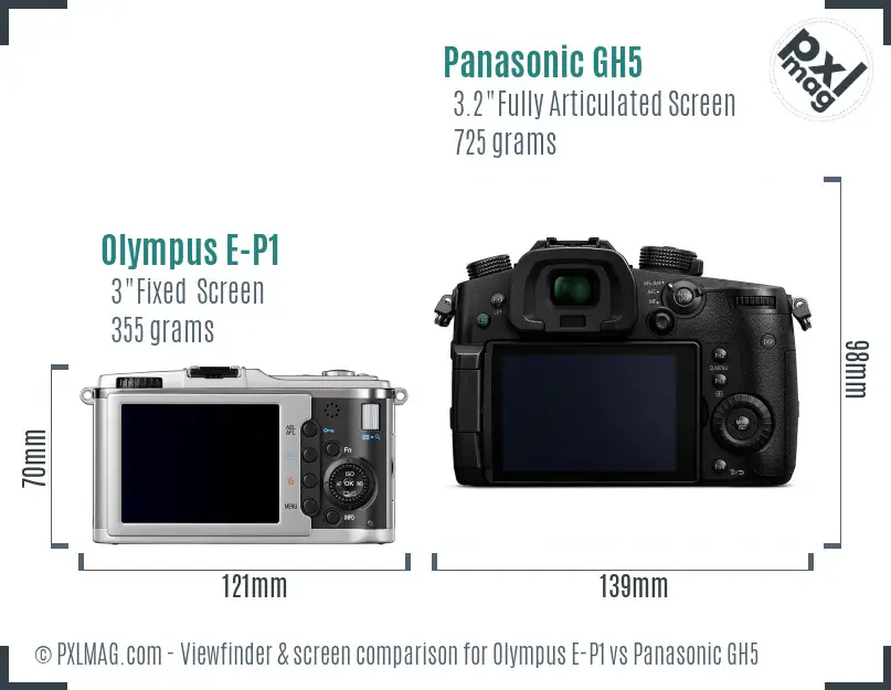 Olympus E-P1 vs Panasonic GH5 Screen and Viewfinder comparison