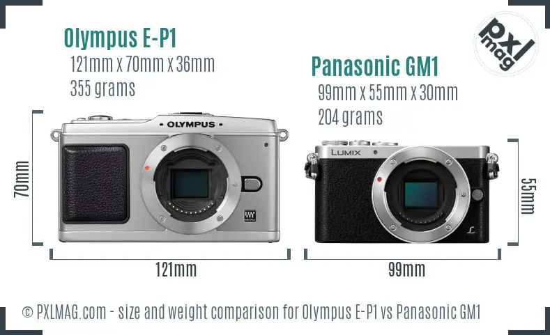 Olympus E-P1 vs Panasonic GM1 size comparison
