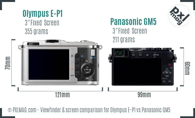 Olympus E-P1 vs Panasonic GM5 Screen and Viewfinder comparison