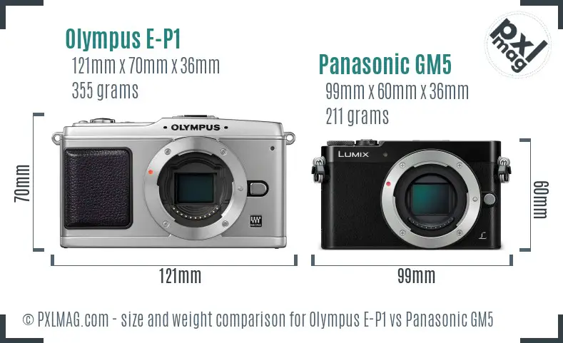 Olympus E-P1 vs Panasonic GM5 size comparison