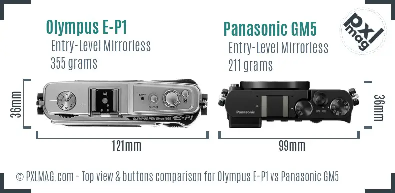 Olympus E-P1 vs Panasonic GM5 top view buttons comparison